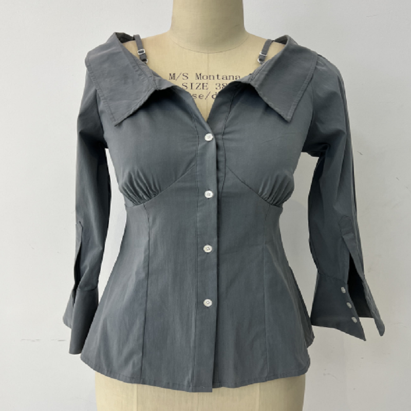 Blue gray V-neck women's shirt