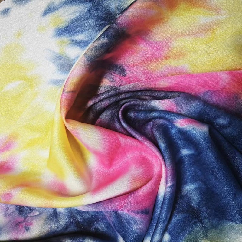 Fashion Crinkle 100% Polyester Shining Satin Fabric with Tie Dye